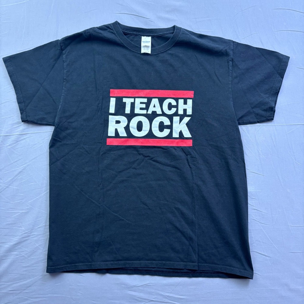 Gildan‎ I Teach Rock Graphic T-Shirt Mens Large Black TeachRock.org Music Tee
